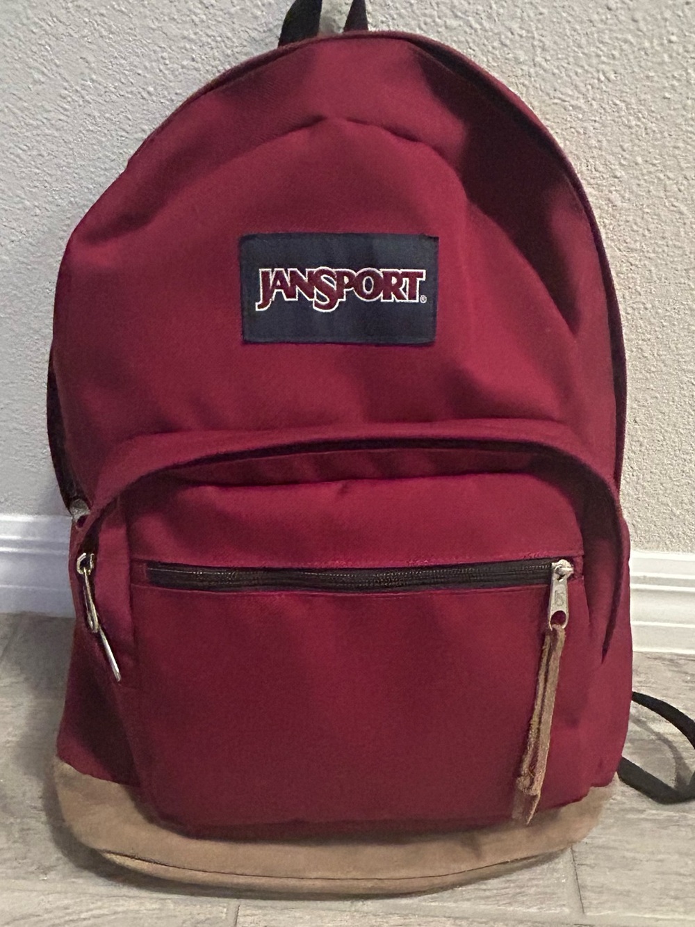 Jansport Maroon Backpack with Suede-Look Base